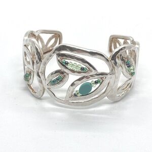 Silpada Sterling Turquoise & Seed Bead Leaf Design Cuff Bracelet ‘ B2182 ‘